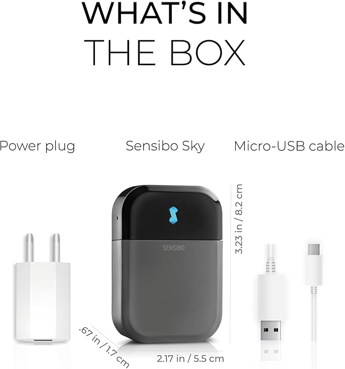 Sensibo Sky, Smart Wireless Air Conditioner Controller. Quick & Easy DIY Installation. Maintains Comfort with Energy Efficient. Automatic Wifi Thermostat Control App. Google, Alexa and Siri Compatible