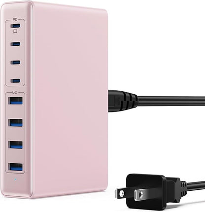 200W USB C Charger Block,8-Ports GaN III Fast Charging Station Hub,PD 65W Laptop Chargers Wall Charger Power Adapter for MacBook Pro/Air,DELL,Steam Desk,iPhone 17/16,iPad,Galaxy S25,Pixel-Pink