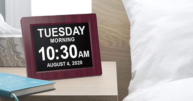 American Lifetime 【New 2023】 Dementia Clock Large Digital Clock for Seniors, Digital Clock Large Display with Custom Alarms, Clock with Day & Date for Elderly, Large Number Digital Clock Mahogany