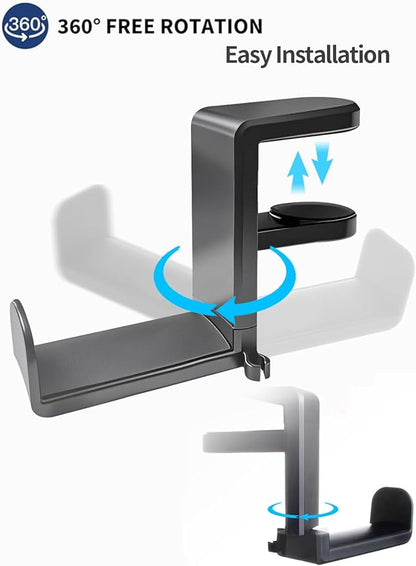 STEARBOR Headphone Hook，Under Desk Headphone Holder，PC Gaming Headset Holder，with 360 Degree Swivel & Cable Clip Organizer (Black)