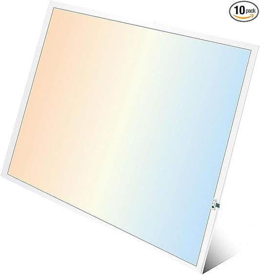 2X2 LED Flat Panel Light Emergency Battery Backup, 40W-3000K/4000K/5000K, 0-10V Dimmable, 4390 Lumens, LED Drop Ceiling Light, 100-277V, DLC and UL Listed, Ultra Thin Back-Lit (10 Pack)