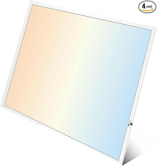 2X2 LED Flat Panel Light Emergency Battery Backup, 40W-3000K/4000K/5000K, 0-10V Dimmable, 4390 Lumens, LED Drop Ceiling Light, 100-277V, DLC and UL Listed, Ultra Thin Back-Lit (4 Pack)