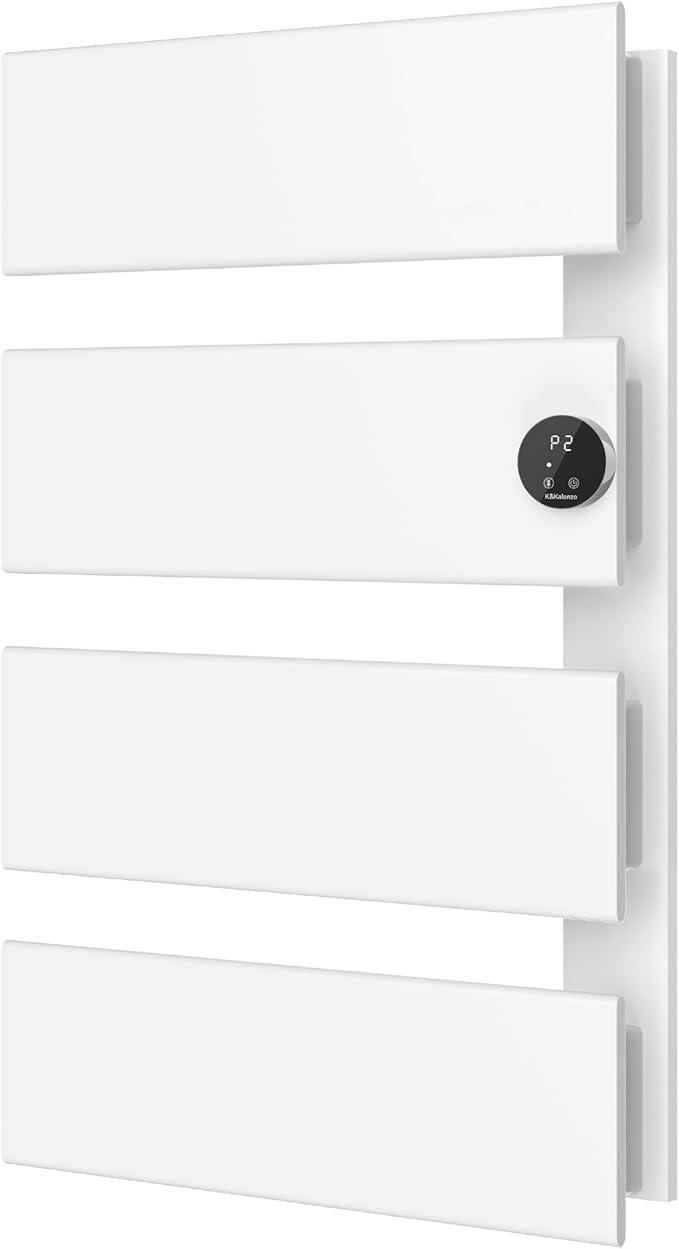 K&KALONZO Electric Towel Warmer, 18.35" W x 31" H Wall-Mounted Towel Heater with Built-in Timer, Waterproof Aluminum Towel Warmer for Bathroom, Support Plug-in and Hardwired, White, K4-R-W