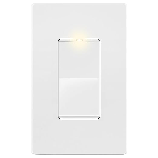 LIDER Minimalist Design Matte Finish Lighted Decorator Switch with Screwless Wall Plate, Frameless Paddle Light Switch with Locator Light, 3-Way, Grounding Screw, 15A 125V, UL Listed, White