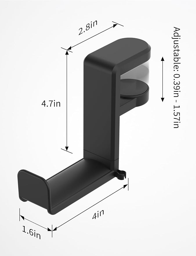 Celerion Headphone Hook - Under Desk Headphone Holder with 360-Degree Adjustable Rotation, Black