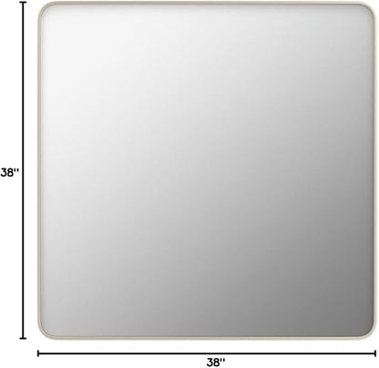 LOAAO 38X38 Inch Brushed Nickel Bathroom Mirror, Rounded Rectangle Silver Metal Frame Mirror, Brushed Nickel, Anti-Rust, Shatter Proof, Hangs Horizontally or Vertically