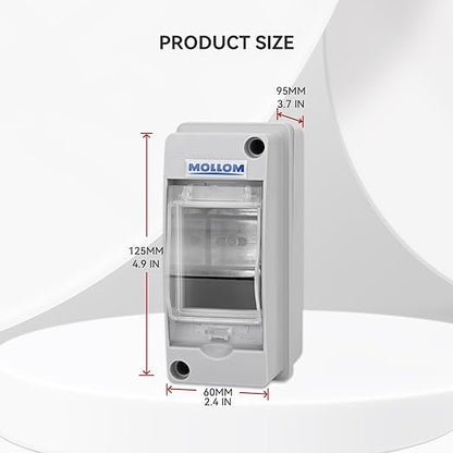 MOLLOM 2 Way Circuit Breaker MCB Distribution Protection Box with DIN Rail, IP65 Waterproof,for Indoor and Outdoor