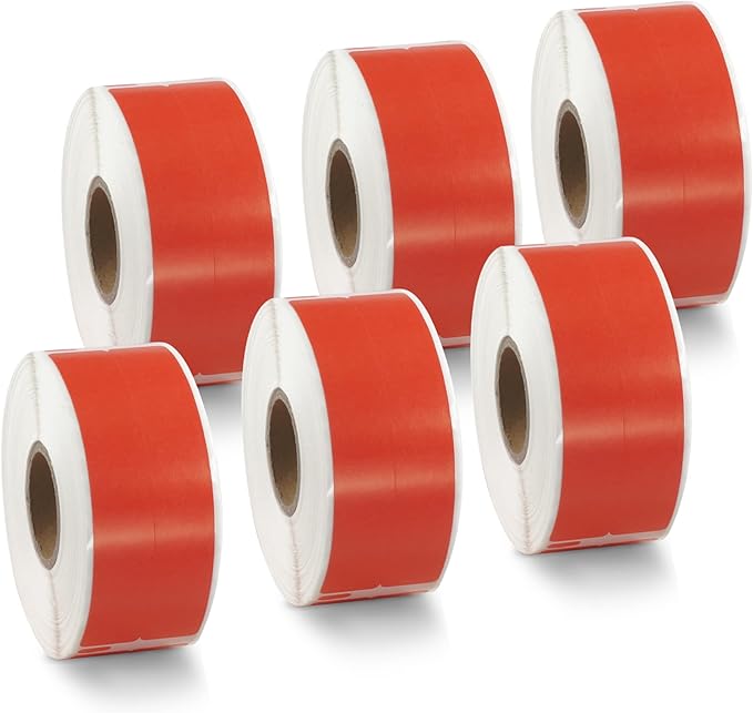 BETCKEY Colored Labels Compatible with Dymo 30277 (9/16" x 3-7/16") File Folder(2-up) Labels, Compatible for Dymo LabelWriter Thermal 450, 4XL & Zebra Desktop Printers [6 Rolls, Red]