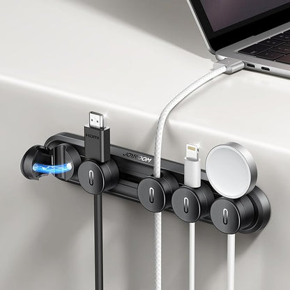 5-in-1 Magnetic Cord Organizer JOYROOM Cable Clips[Adjustable Sliding Track] Under Desk Adhesive Cord Management Wire Keeper for Computer Phone, Office Workspaces Table Organization Home Accessories