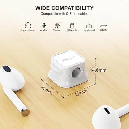 8 Pack Magnetic Cable Clip Organizer Cord Holder, Picozon Adhesive Cable Management, Wire Phone USB Charger Cable Holder, Keeper Organizer for Office Home Desktop Table - White