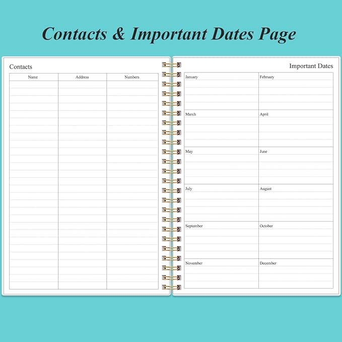 Daily Planner Undated - B5 To Do List Notebook Hourly Schedules, Spiral Appointment Planner for Women and Men, PVC Hardcover, Inner Pocket, Elastic Closure, 7" x 10", Teal Flowers