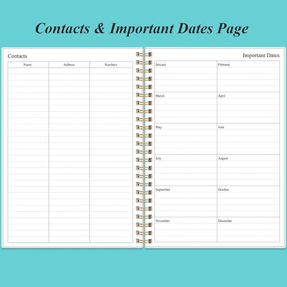 Daily Planner Undated - B5 To Do List Notebook Hourly Schedules, Spiral Appointment Planner for Women and Men, PVC Hardcover, Inner Pocket, Elastic Closure, 7" x 10", Teal Flowers