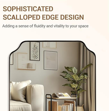 ANDY STAR 30"x48" Brushed Bronze Rectangle Mirror, Large Scalloped Bathroom Mirror in Premium Stainless Steel Frame, Timeless Shape with Unique Flair, Ideal for Home Remodel (Vertical/Horizontal)