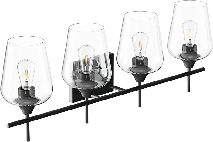 VONLUCE Bathroom Vanity Light, 4 Light Bathroom Light Fixture Over Mirror, Bathroom Wall Lamp with Clear Glass, Modern Black Vanity Lighting fixtures for Bathroom, Bedroom, Hallway