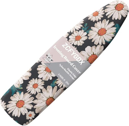 ZCFYGDX Breathable Ironing Board Cover,Resist Scorch Polyester & Staining,Wear & Soil Resistant Covers, Easy Installation 3 Fasteners,Elastic Edges (15 x 48 inch) Oil Painting White Daisy Print