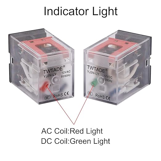 TWTADE/AC 24V Relay 10A Electromagnetic Power Coil Relay 8 Pins DPDT 2NO+2NC with Indicator Light and Socket Base -YJ2N-LY