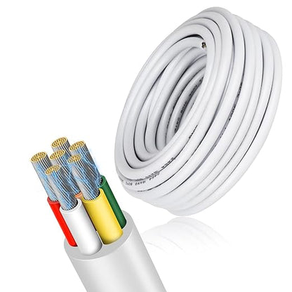 16 Gauge 6 Conductor Electrical Wire, 49.2FT Low Voltage 16/6 Tinned Copper Stranded 6 Wire Cable, 16 AWG White Flexible Extension Power Cord for Sprinkler, Thermostat, Speaker, Irrigation, Automotive