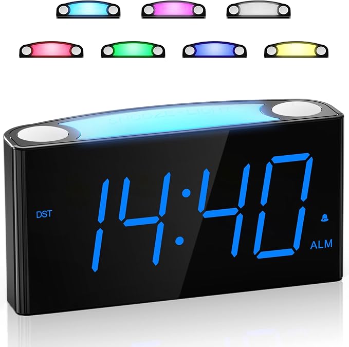 Digital Alarm Clock for Bedroom - 7 Color Night Light, USB and Type-C Charger,7.5" Large Number Screen & Dimmer,12/24H,Battery Backup,Easy Loud Electric Alarm Clock for Heavy Sleeper,Boy&Girl Kid Teen