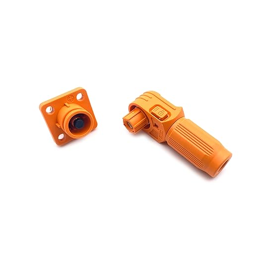 120A Battery Energy Storage Connector, 25mm² High Current Connectors IP67 Waterproof Stud Wiring Power Adapter Quick Plug Terminal Right Angle Plug and Socket （1000V Orange)