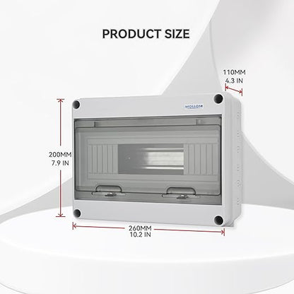 MOLLOM 12 Way Circuit Breaker MCB Distribution Protection Box with DIN Rail, IP65 Waterproof,for Indoor and Outdoor