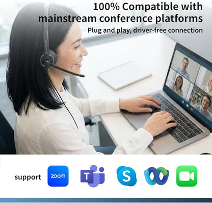 Accutone Conversation 95 Wired Office USB Headset with Environmental Noise Cancelling Microphone & wideband Audio Output, Black