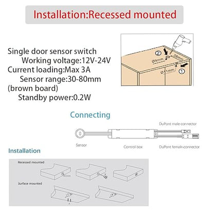 VST Motion Sensor Light Switch, IR Sensor Switch Door Activated Light Switch for Closet Light LED Lights and Under Cabinet Lighting (DC 12/24V 3A)
