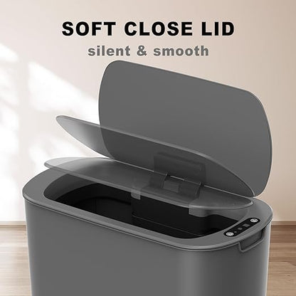 Cesun 5 Gallon Automatic Bathroom Trash Can, Touchless Motion Sensor Garbage Can with Lid, Smart Plastic Slim Wastebasket for Bathroom, Office, rv, Bedroom, Living Room, Grey