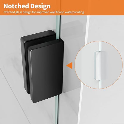 Shower Glass Panel, 34" W x 78.75" H Fixed Shower Screen Panel with 3/8"(10mm) SGCC Ultra Clear Tempered Glass, Frameless Walk in Shower Door with Easy‑Clean Coating (Matte Black, 34" W x 78.75" H)