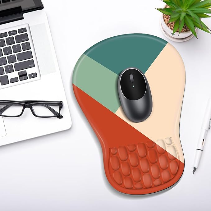 YIWEI Ergonomic Mouse Pad with Wrist Rest - Comfortable Office Mousepad with Memory Foam Wrist Support for Carpal Tunnel Relief, Mouse Pads with Non-Slip Base for Gaming and Home (Blocks)