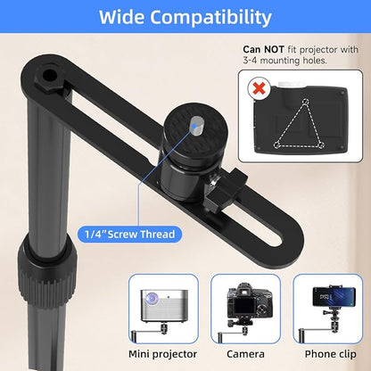 suptek Projector Stand Against Wall Hidden Stand, 360°Swivel, Height Adjustable, Mini Projector Mount Bracket, Compatible with Home Office Video Vlog DVR Camera, PR001FP