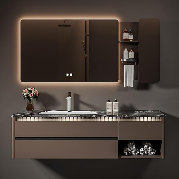 Modern Bathroom Vanity - Spacious Deep Sink | Defogging LED Mirror & Human Body Sensor Light, Open Side Panel, Floating Smart Bathroom Vanities (88IN)
