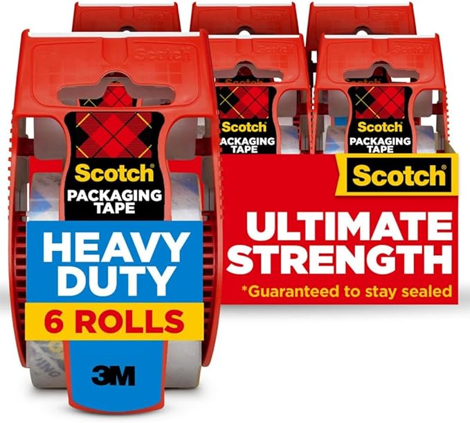 Scotch Heavy Duty Packing Tape, Clear | 1.88 in. x 22.2 yd. | For Shipping | 6 Rolls, Pack of 6