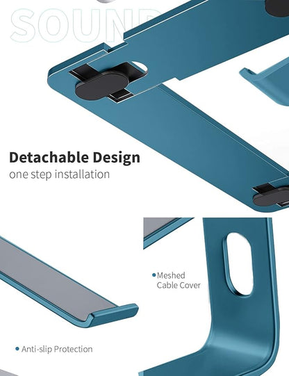 SOUNDANCE Laptop Stand, Aluminum Computer Riser, Ergonomic Laptops Elevator for Desk, Metal Holder Compatible with 10 to 15.6 Inches Notebook Computer, Navy Blue