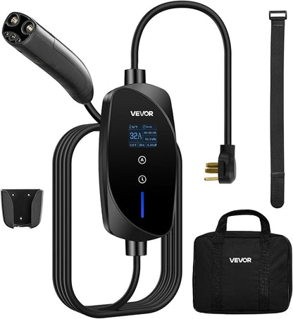 VEVOR Level 2 Tesla Charger, 32 Amp Adjustable Current, 240V Portable Home Electric Car EV Charger with 25 ft Charging Cable, NEMA 14-50P Plug, LCD Display, NACS Connector, for Tesla Model Y/X/3/S