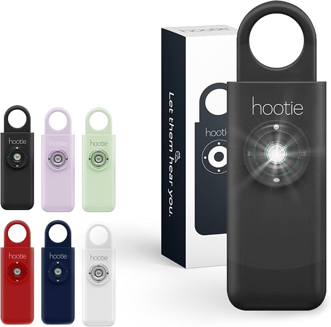 Hootie Personal Safety Alarm for Women, Men, & Kids - Keychain Alarm, Self Defense Strobe & Siren, Security Siren Keychain with 130dB Self Defense Siren & Strobe Light - Black