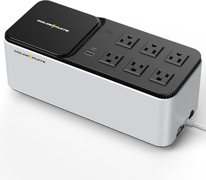 GOLDENMATE 600VA/360W Lithium UPS Battery Backup and Surge Protector, Backup Battery Power Supply with LiFePO4 Batteries(76.8 Wh), 6 Outlets, 2 USB Charger Ports, Wireless Charging, Compact Design