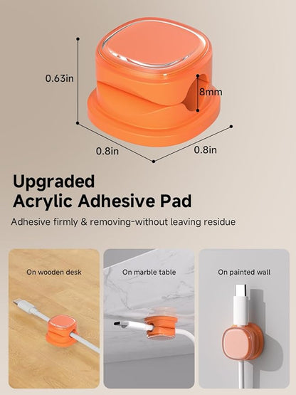 9 Pack Cord Organizer, Spring Cable Management, Adhesive Cute Cable Holder Clips, Phone Charger Wire Keeper for Desk Nightstand Car Office (9-Pack Orange)