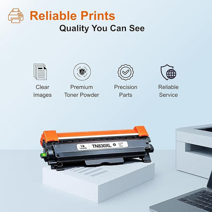 VLOVEINK Compatible TN830XL Toner Cartridge Replacement for Brother TN830XL TN830 XL 830 Toner Work with Brother Printer HL-L2460DW DCP-L2640DW HL-L2405W MFC-L2820DW HL-L2400D (2 Pack, Black)