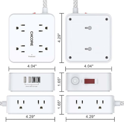 Surge Protector Power Strip - CHCORE 20Ft Braided Extension Cord with 8 Outlets with 4 USB (2 USB C) Charging Ports, Flat Plug Multi Plug Outlet Extender Charging Station for Home Office, ETL, White