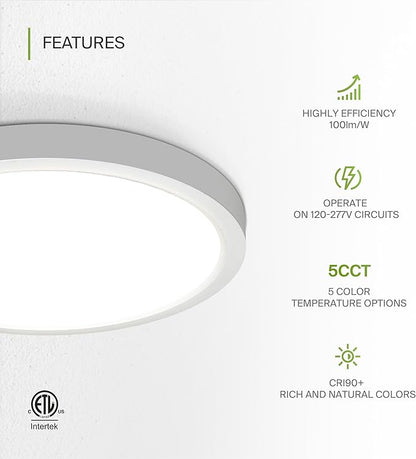 ASD LED 18" Round Flush Mount Ceiling Light Fixture, Low Profile Surface Lighting | 5CCT, Dimmable, Ultra-Thin, ETL Listed | 32W 2600LM 2700-6000K 100-277V | Kitchen, Bedroom, Hallway Lamp | White
