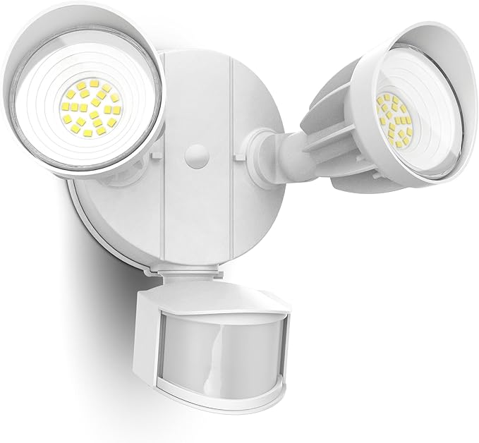 UME LED Security Light Motion Sensor Outdoor Lights, 27W 3000LM, 5000K, IP65 Waterproof, Dusk to Dawn, 2 Head Motion Detector Flood Light for Outside, Garage, Yard (White)