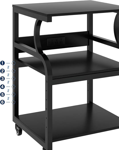 Natwind Large Printer Stand,24''x20''x29''Printer Table with Adjustable Storage Shelf,3 Tier Rolling Printer Cart with Wheels,Home Office Multifunctional Shelves for Heat Press (Black)