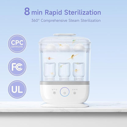 Snow Bear Baby Bottle Sterilizer and Dryer with Touchscreen, 6-in-1 Steam Bottle Sterilizer for Baby Bottles Pacifier, Breast Pump Part, 13 Bottles Extra-Large Capacity for Fast Drying Baby Essential
