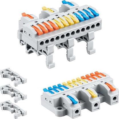 JANDECCN 4pcs DIN Rail Terminal Blocks, DIY Splicing Wire Connectors for Circuit Inline 28-12AWG (3 in 12 Out)