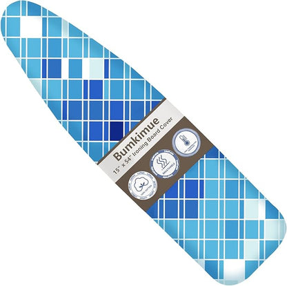 Bumkimue Ironing Board Cover and Pad, Standard Size 15x54 Inches, Blue Floral Pattern, Heavy Duty Padded, Elastic Edge, Scorch Resistant (Blue Geometry)