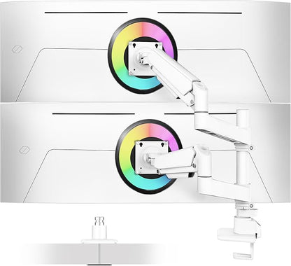 Ergounion Dual Monitor Arm for 13-49 Inch Ultrawide Screens, Heavy Duty Monitor Mount for 2 Monitors up to 44lbs, Full Motion Vertical Stacked Dual Monitor Arm Desk Mount, 75/100mm VESA Mount, White
