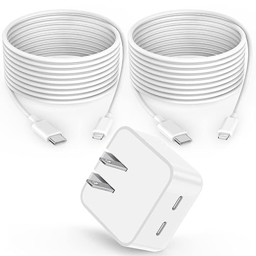 iPhone Charger Fast Charging, 40W Dual USB C Wall Charger Apple MFi Certified Dual USB-C Port Power Adapter with 2Pack 6FT USB-C to Lightning Cable for iPhone 14 Plus/13/12/11/XS/XR/X/iPad Wall Block