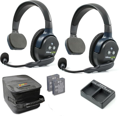 EARTEC UL2S Ultralite-HD 2-Person Full Duplex Wireless Intercom Headset Communication System, Single Ear Headsets, Up to 1000ft Range, U.S. Company
