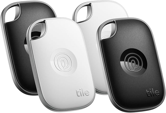 Tile by Life360 Pro - Powerful Bluetooth Tracker, Key Finder and Item Locator for Keys Bags, and More. Both iOS and Android Compatible. Phone Finder. 4-Pack (Black/White)