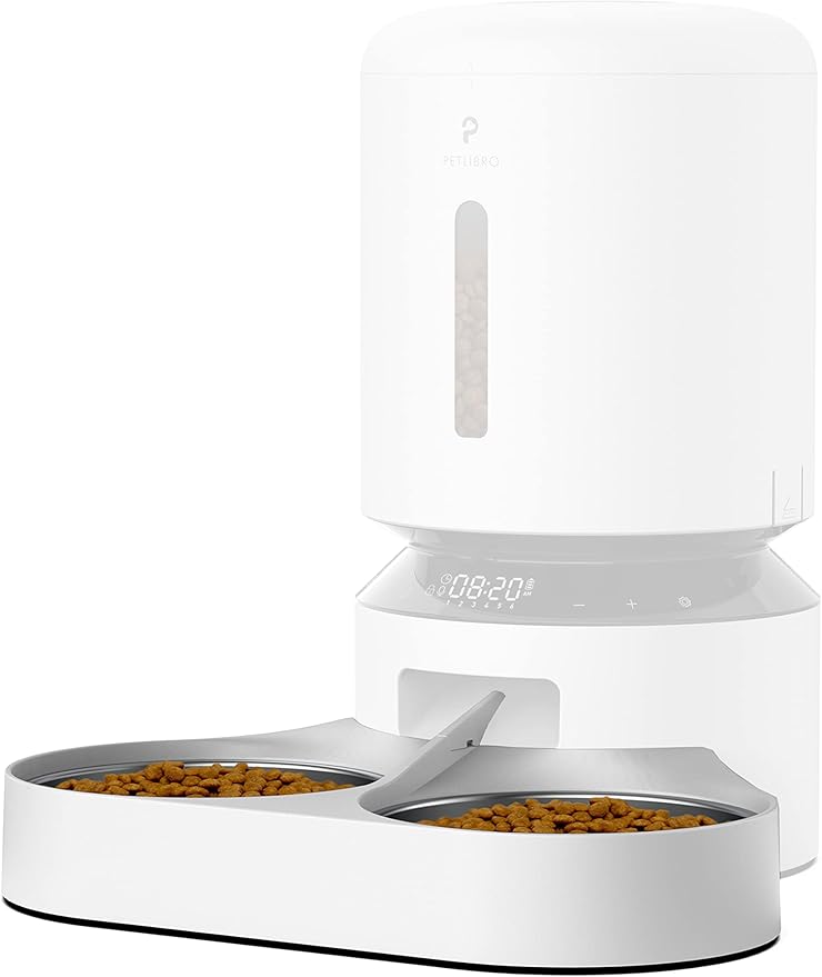 PETLIBRO Pet Food Splitter with Stainless Steel Bowls, Automatic Cat Feeder Bowls for Two Cats or Dogs, Suitable for PETLIBRO Automatic Cat Feeder PLAF005, PLAF006, PLAF103, PLAF203, White